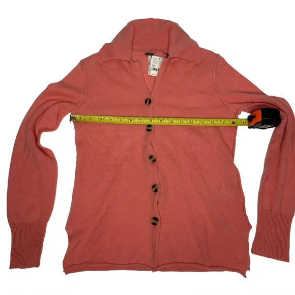 Last Day NWT Free People 100% Cashmere Paloma Cardi coral - Picture 14 of 16